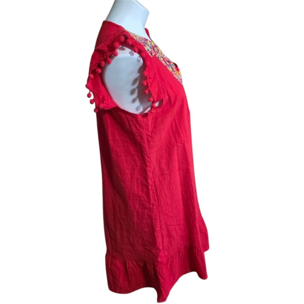 Kirundo Split Neck Sleeveless Embroidered Ruffle Hem Dress Red Size M - Picture 4 of 12